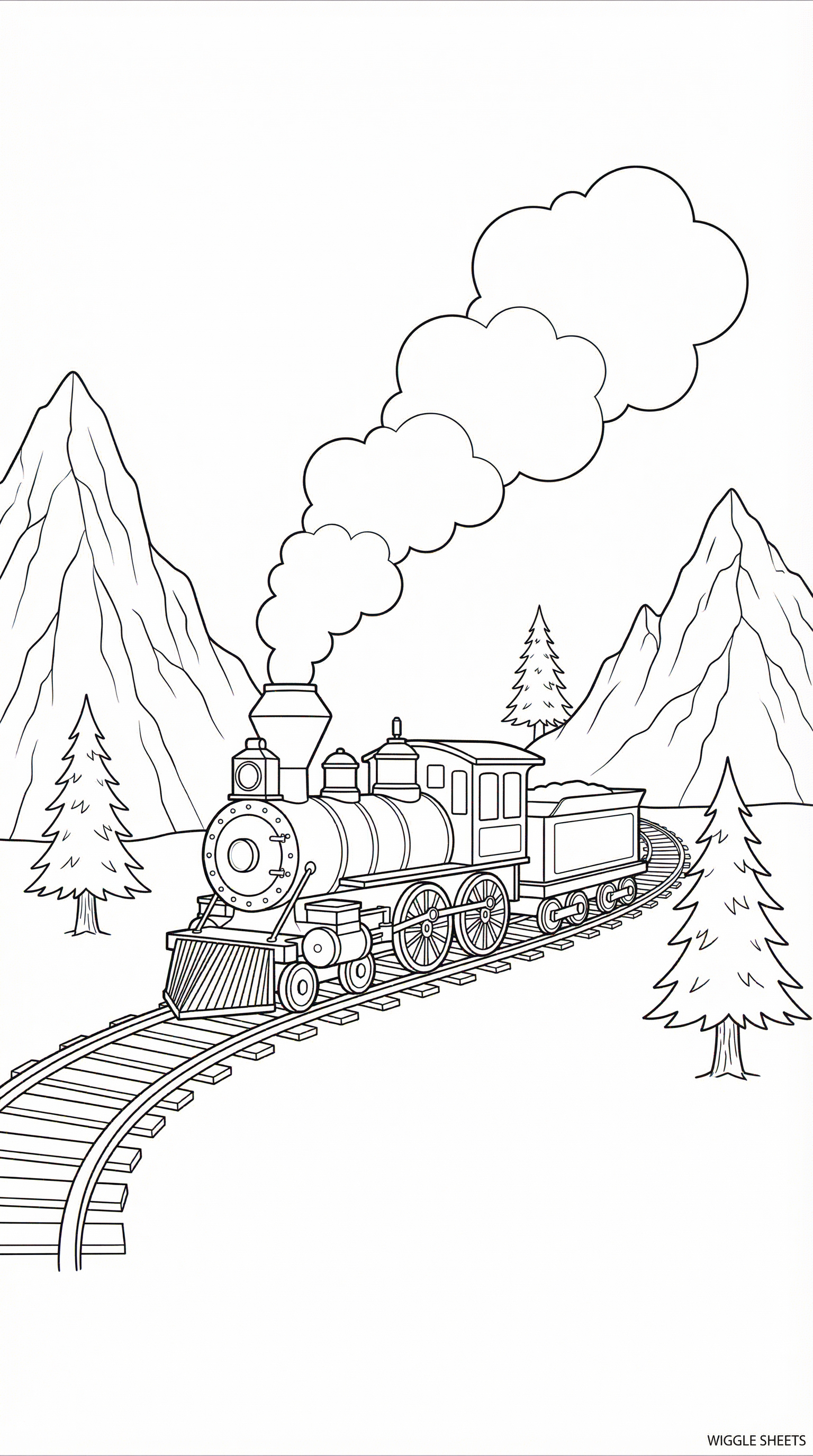 Steam Train in Mountains Coloring Page